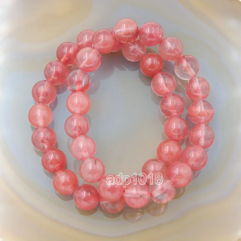 Natural Cherry Quartz Gemstone Beads Stretch Bracelet Healing Reiki