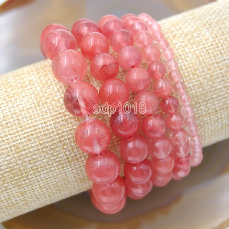 Natural Cherry Quartz Gemstone Beads Stretch Bracelet Healing Reiki