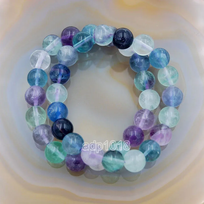 Natural Fluorite Gemstone Beads Stretch Bracelet Healing Reiki