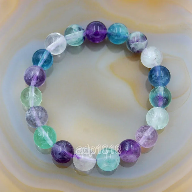 Natural Fluorite Gemstone Beads Stretch Bracelet Healing Reiki