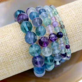 Natural Fluorite Gemstone Beads Stretch Bracelet Healing Reiki