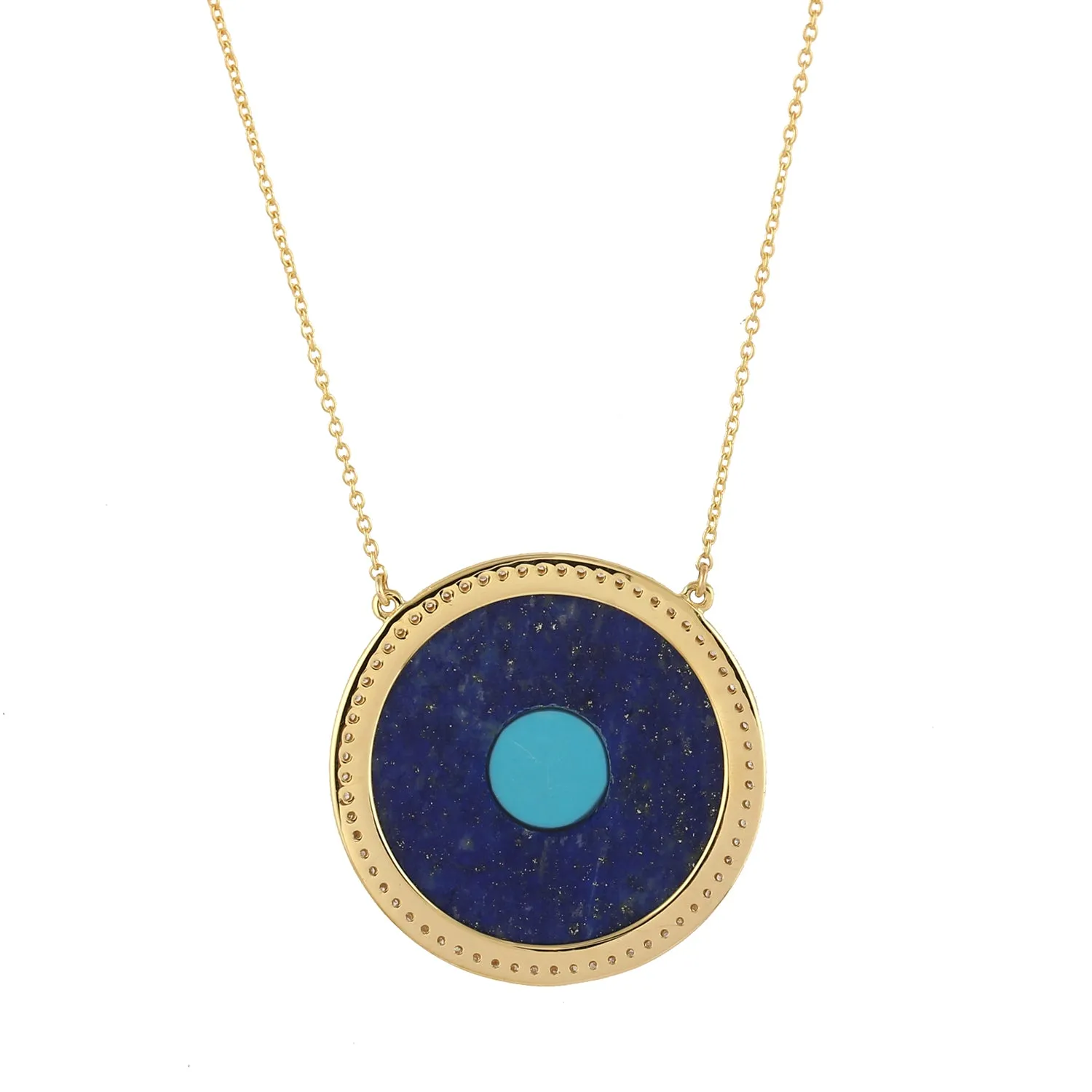 Natural Lapis & Turquoise Pave Diamond Charm Pendant 18k Yellow Gold Chain Necklace