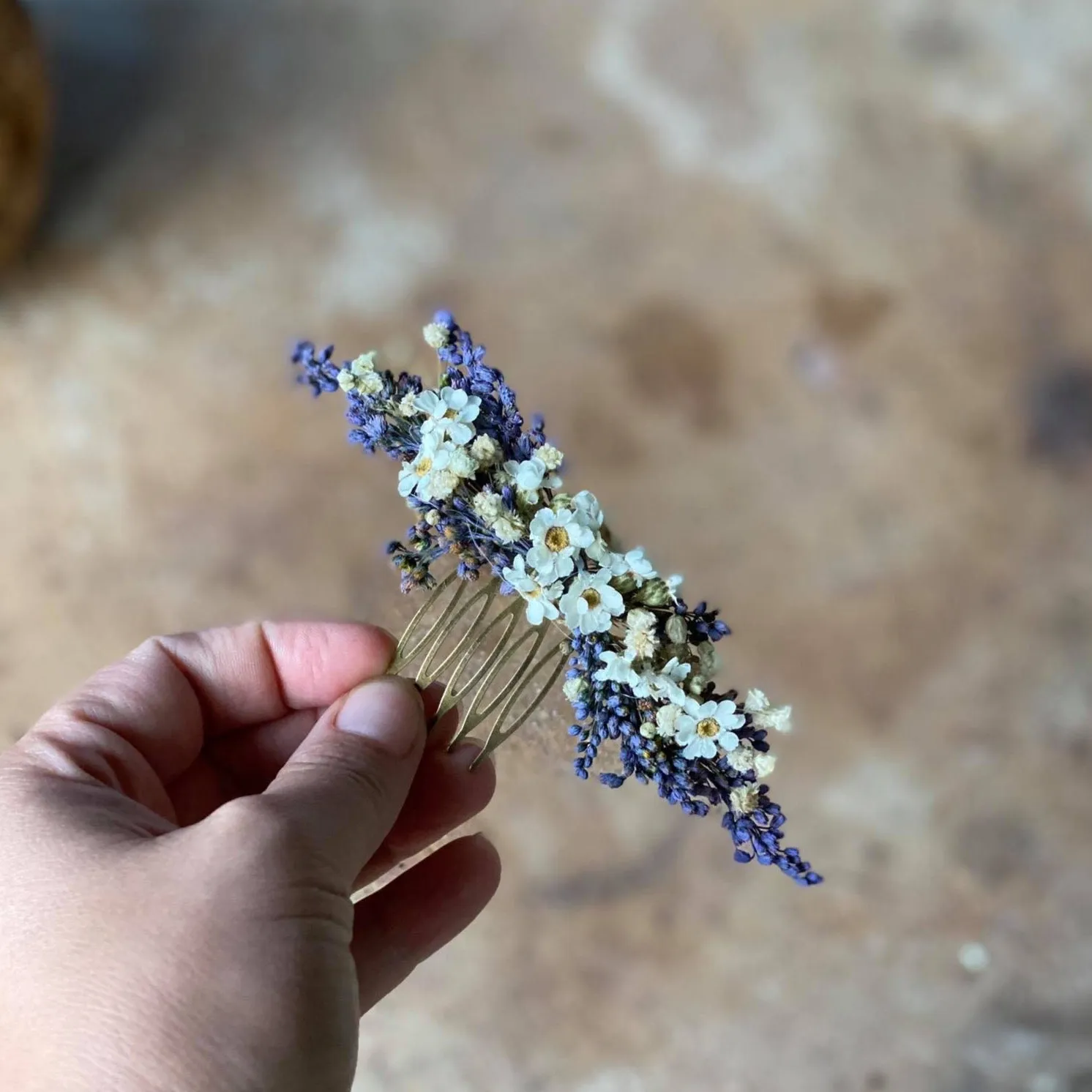 Natural lavender hair comb Violet and white floral comb Magaela Wedding flower comb Hochzeit Bridal comb Hair accessories Baby's breath comb