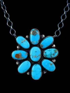 Navajo Blue Gem Turquoise Cluster Link Chain Necklace