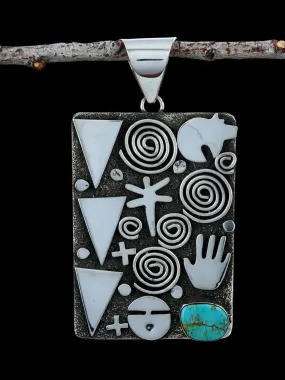 Navajo Sterling Silver and Turquoise Petroglyph Pendant