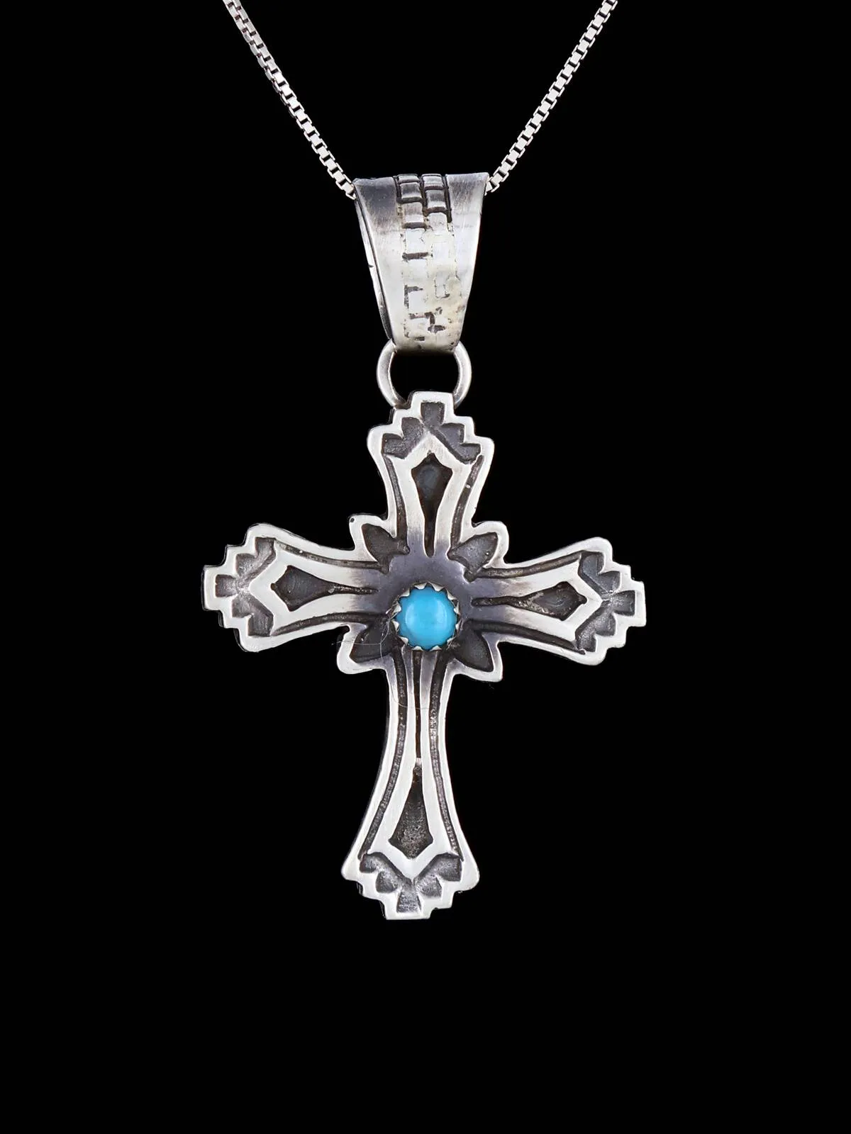 Navajo Sterling Silver Turquoise Cross Pendant