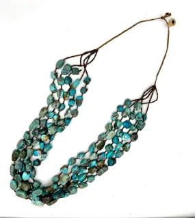 Necklace- Nacco Zari Chiminey Butte Turquoise, 5 strand