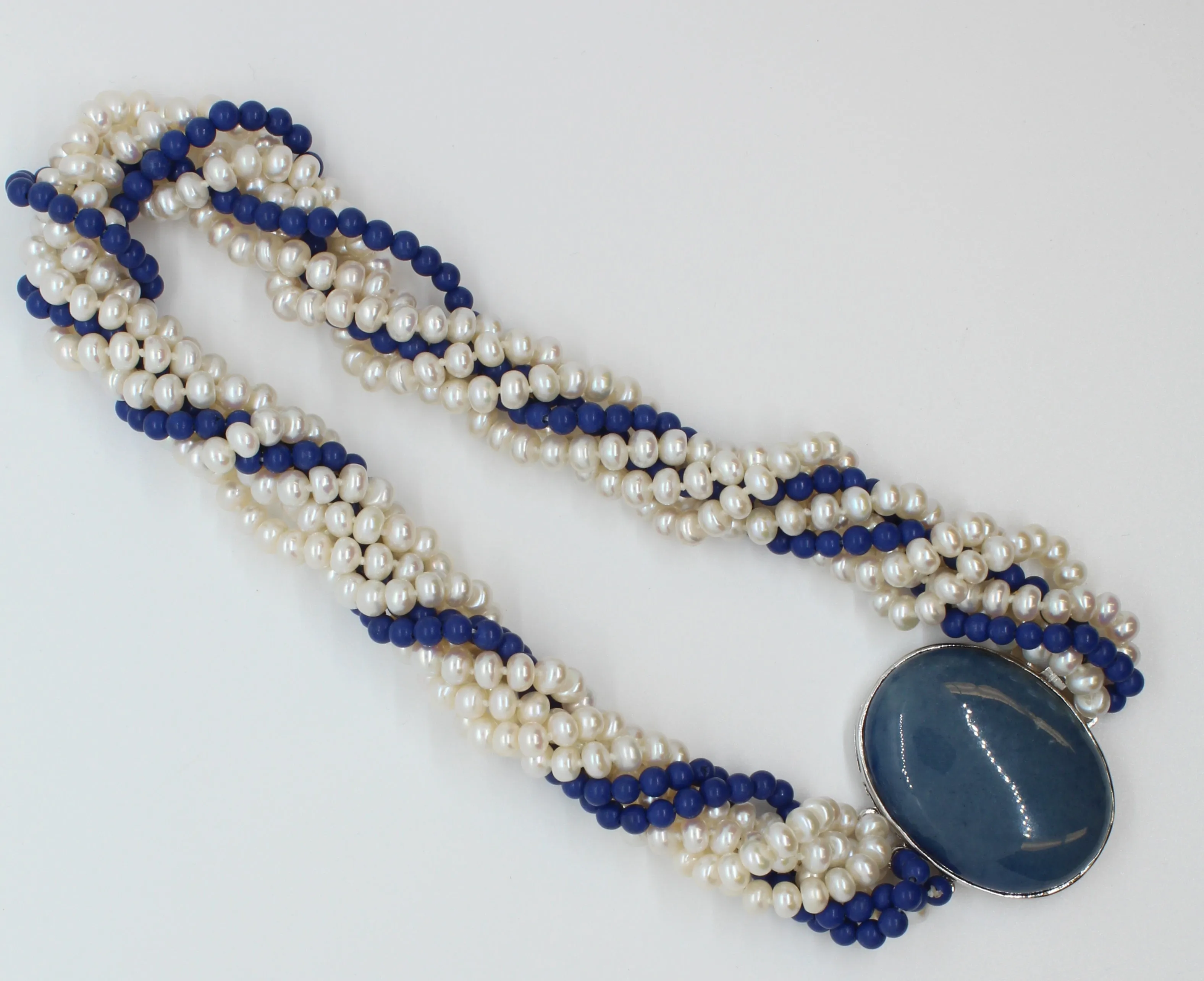 Necklace, Pearl and Lapis Lazuli 6 Strand Twist Necklace