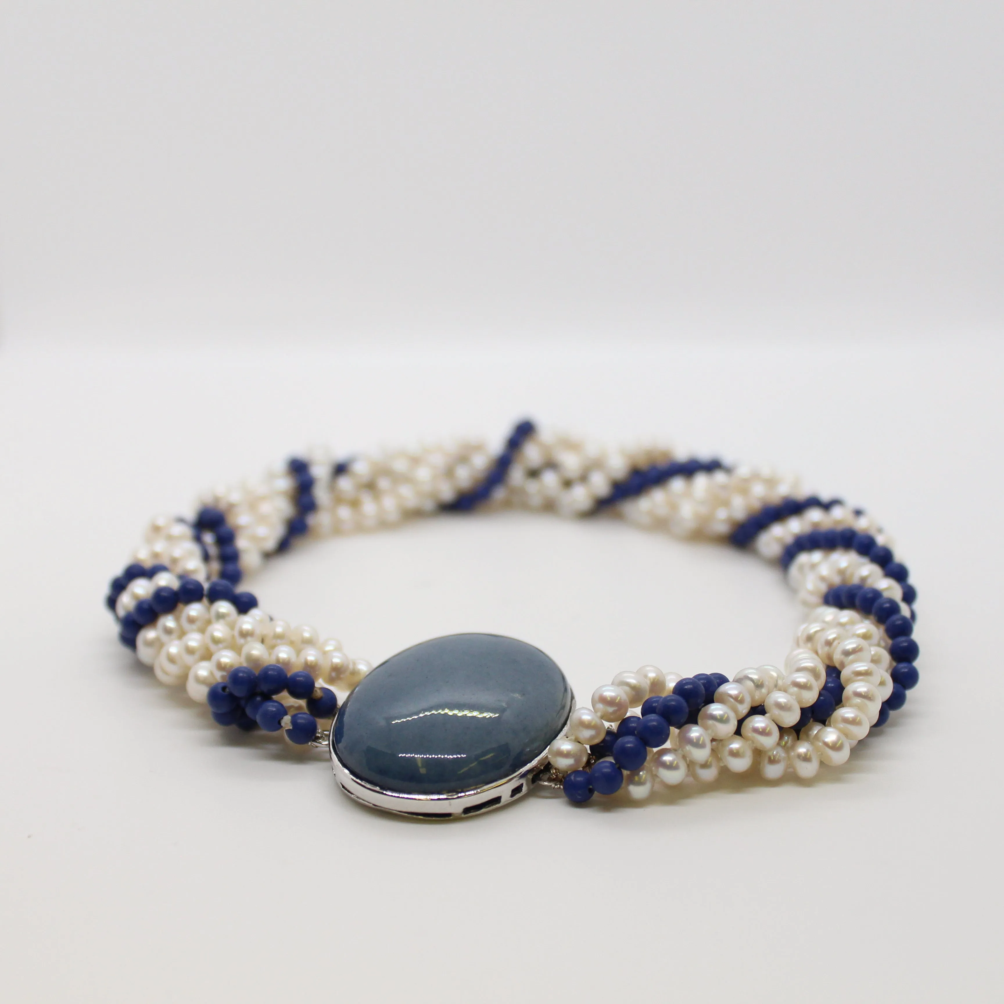 Necklace, Pearl and Lapis Lazuli 6 Strand Twist Necklace