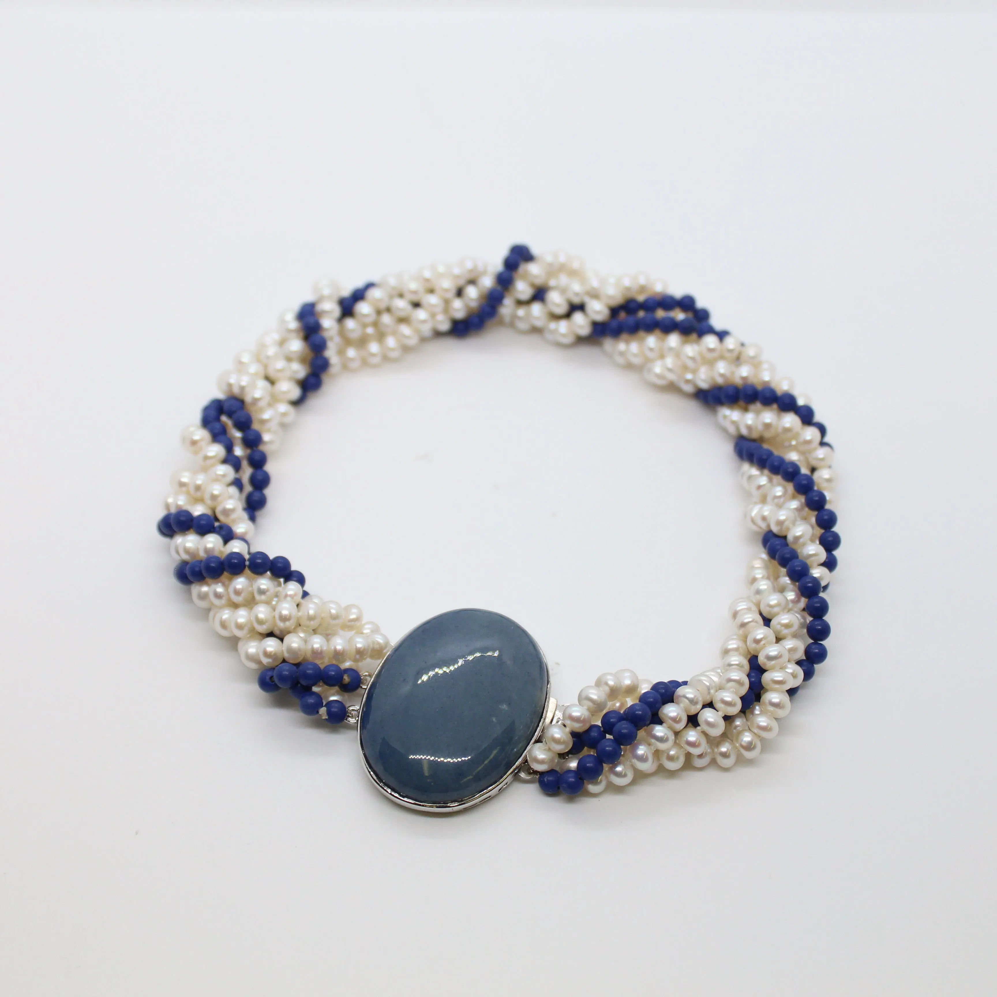 Necklace, Pearl and Lapis Lazuli 6 Strand Twist Necklace