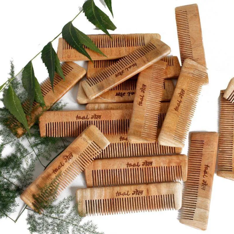 Neem wood Pocket Comb Pack of 2 | Narrow Toothed tips