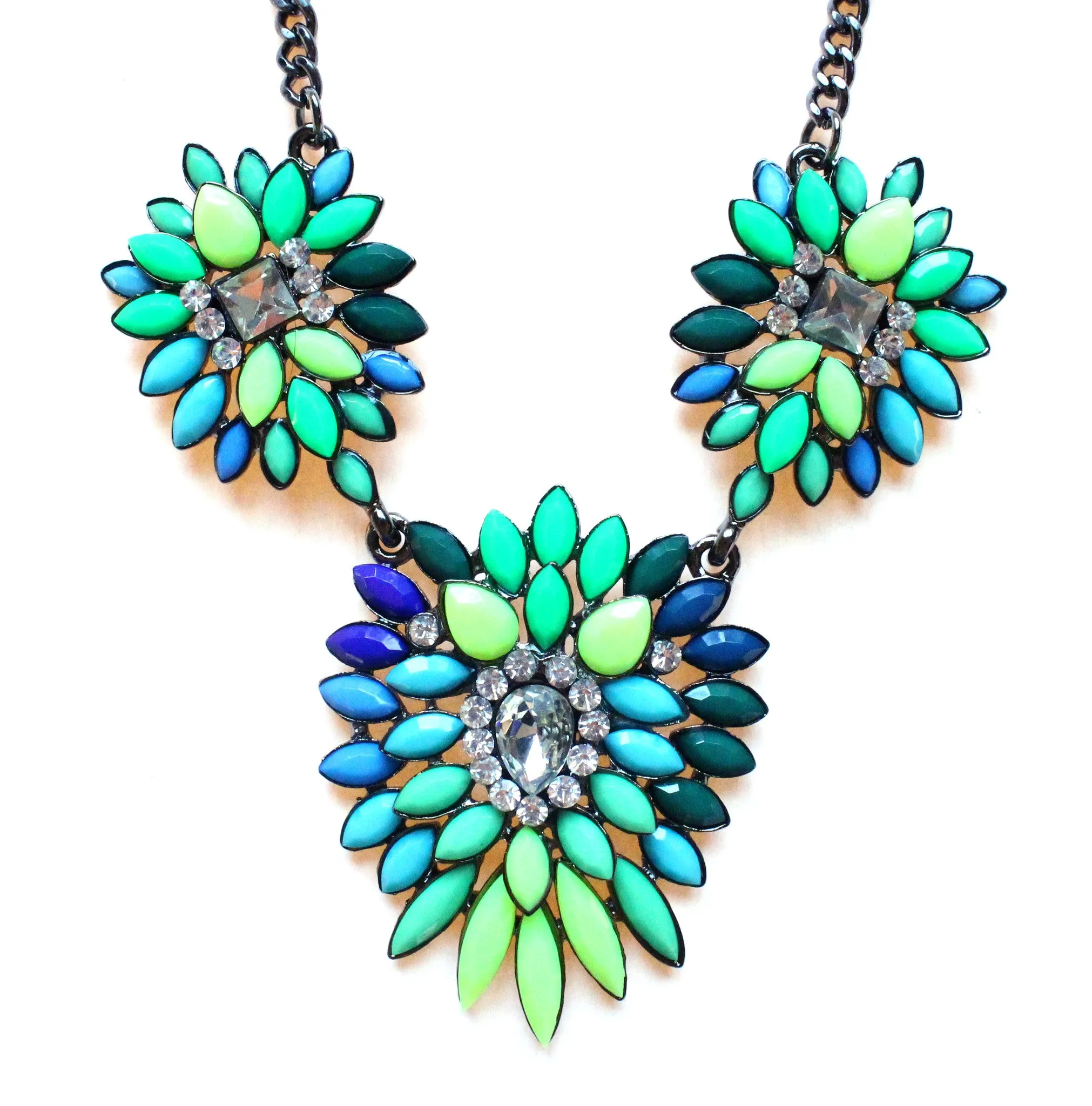 Neon Leaves Statement Necklace- Lime & Turquoise