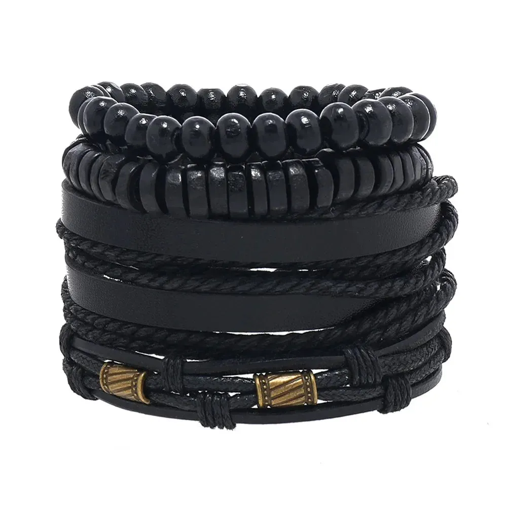 New Retro Men's Leather Woven Bracelet Multi -layered Beading Set Suit Jewelry Bracelet Punk Jewelry Charm Bracelet for Men