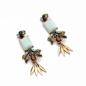 New Style Dress Match Hot Sale Resin Zinc Alloy Leaf Light Blue Moonstone Women Elegant Earring