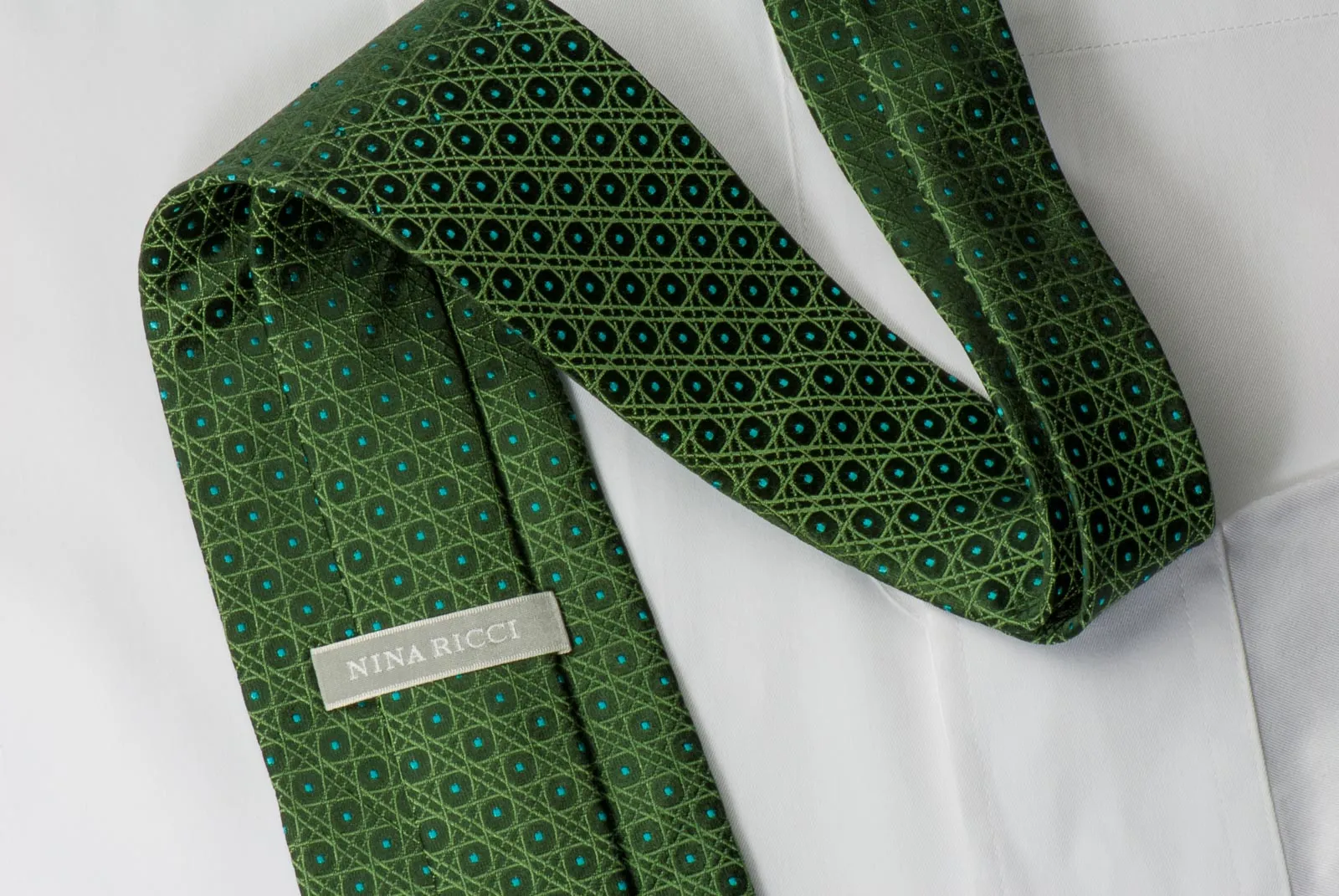 Nina Ricci Emerald Green Silk Necktie With Emerald Rhinestones