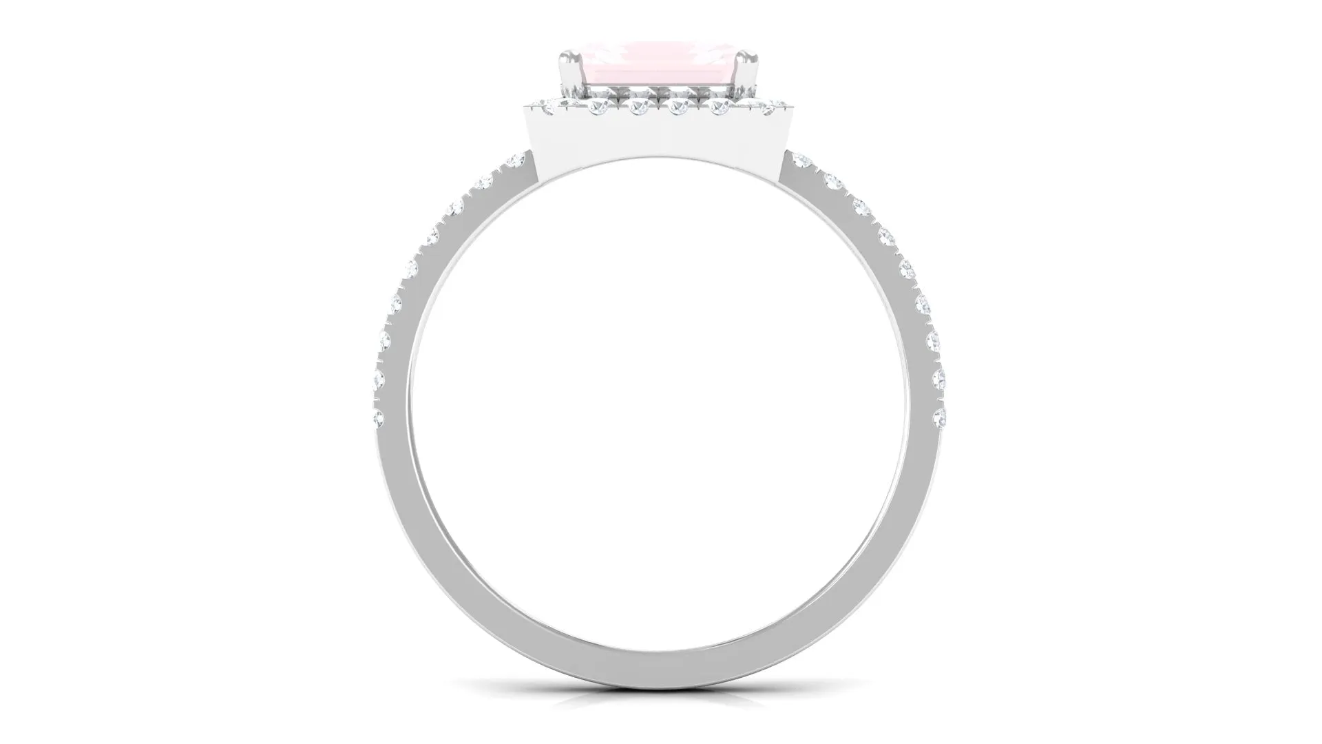 Octagon Cut Rose Quartz Halo Engagement Ring with Diamond