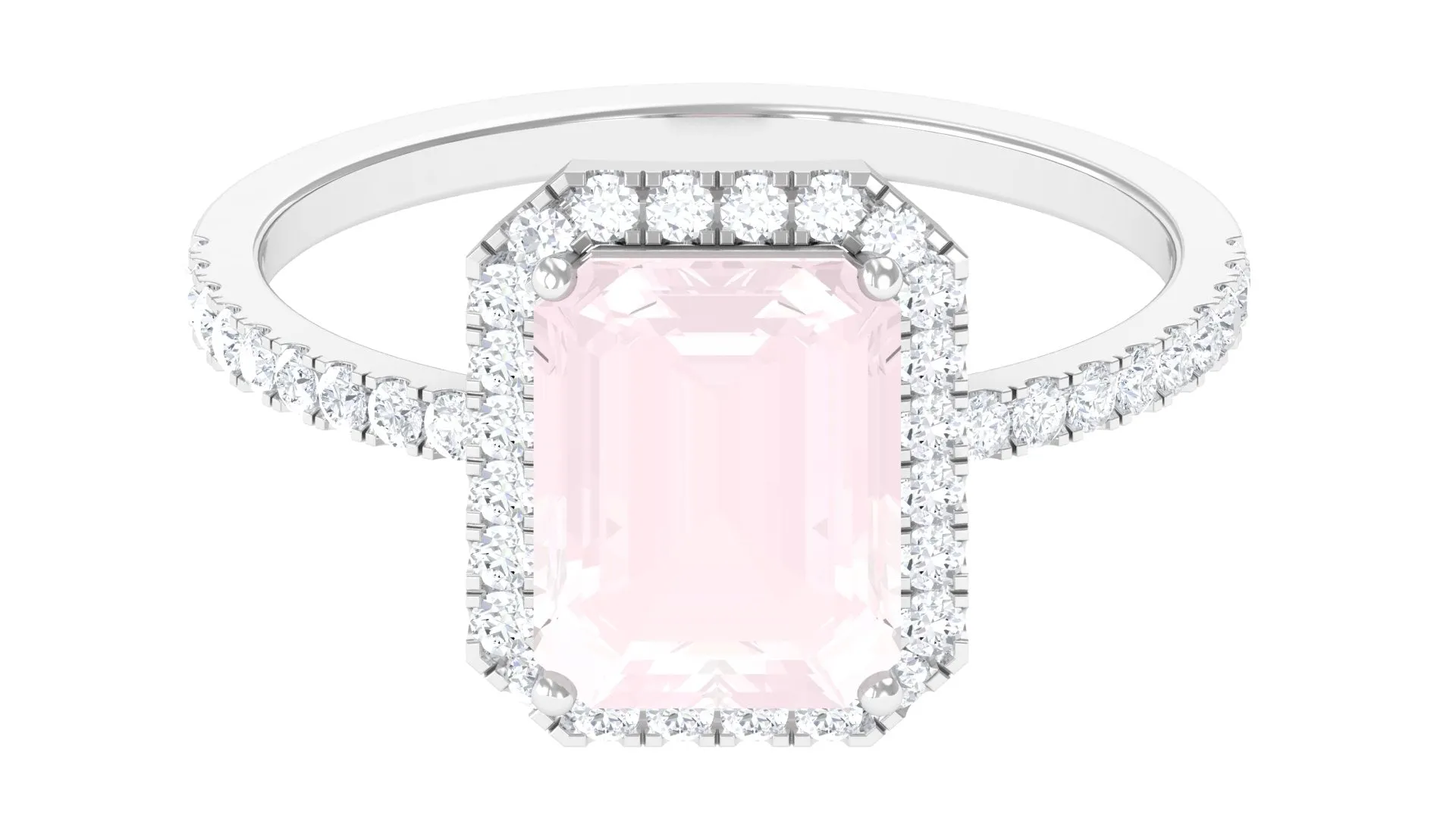 Octagon Cut Rose Quartz Halo Engagement Ring with Diamond