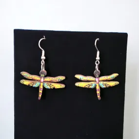 OLDTRIBES™ Painted Yellow and Green Dragonfly Earrings