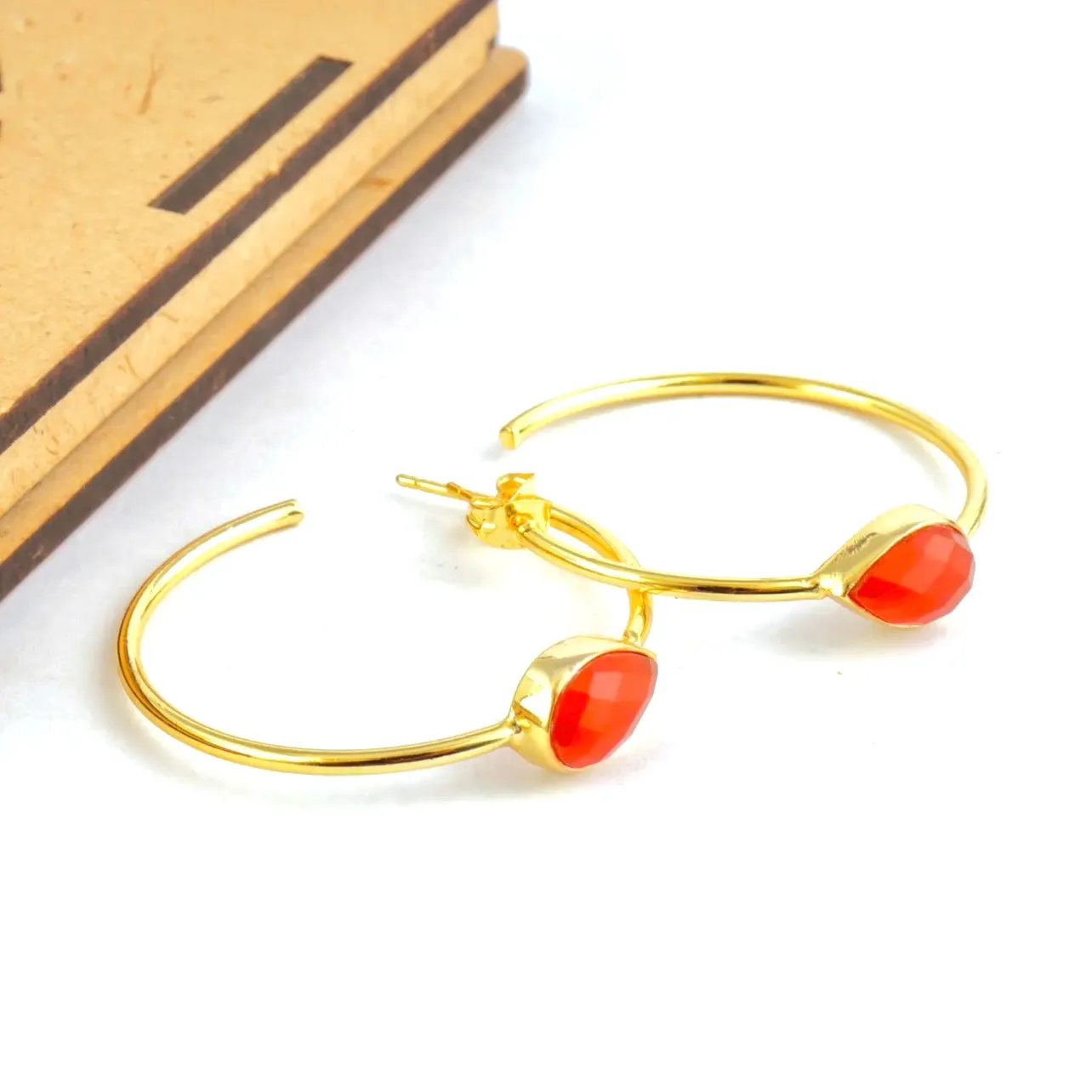 Orange Carnelian Pendant Necklace, Bracelet and Hoops Three-Piece Set