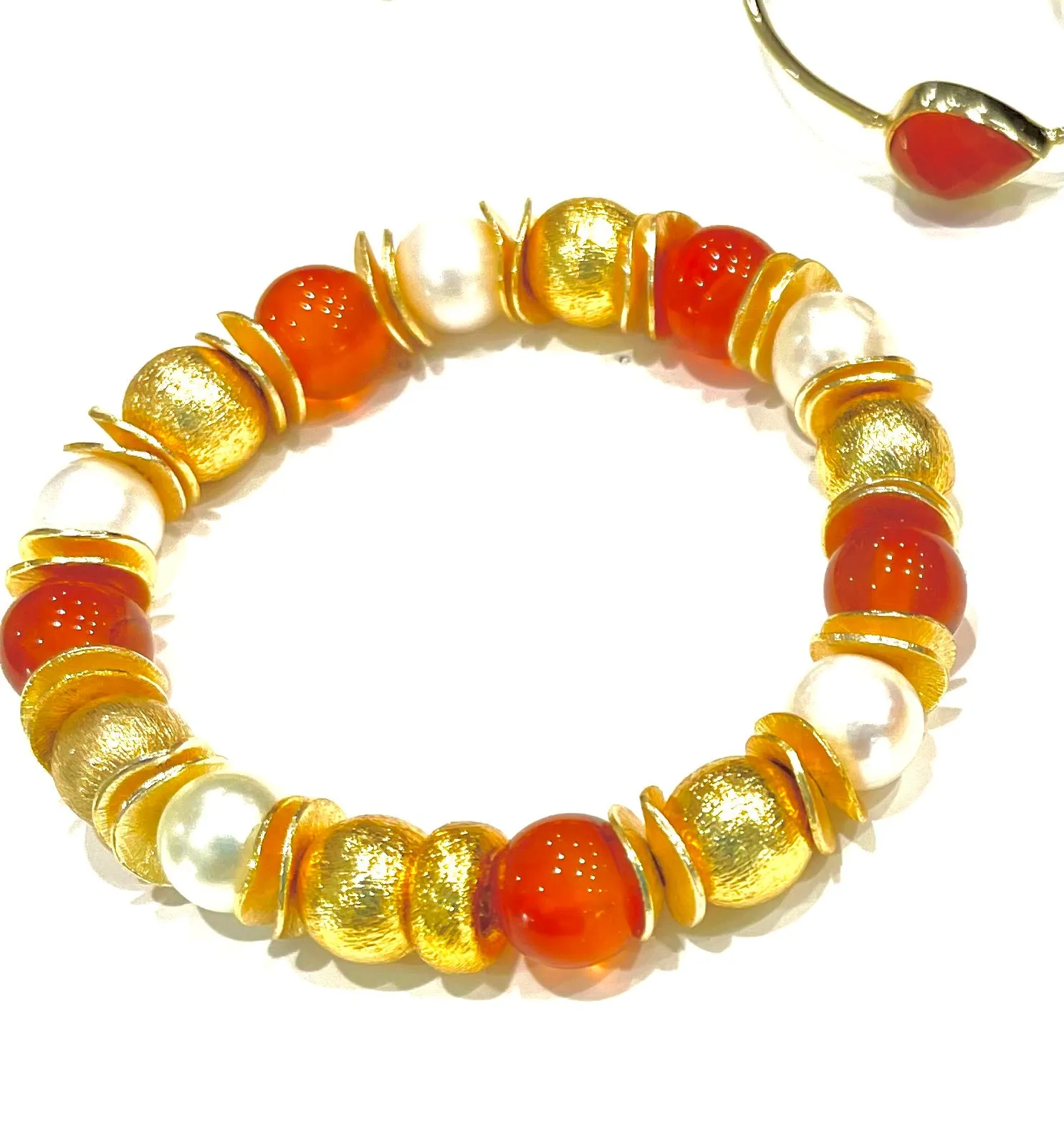 Orange Carnelian Pendant Necklace, Bracelet and Hoops Three-Piece Set