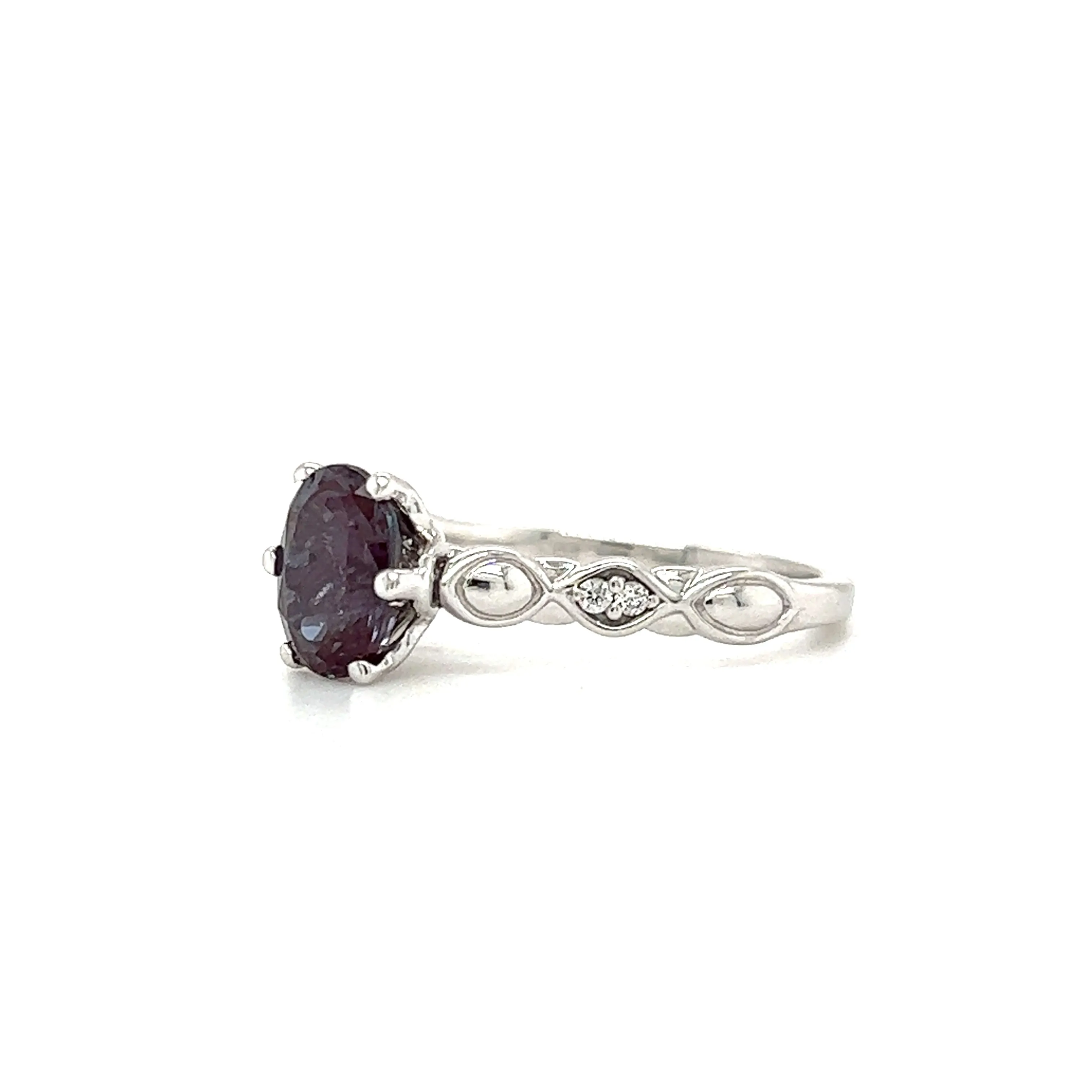 Oval Alexandrite Ring with Four Side Diamonds in 10k White Gold