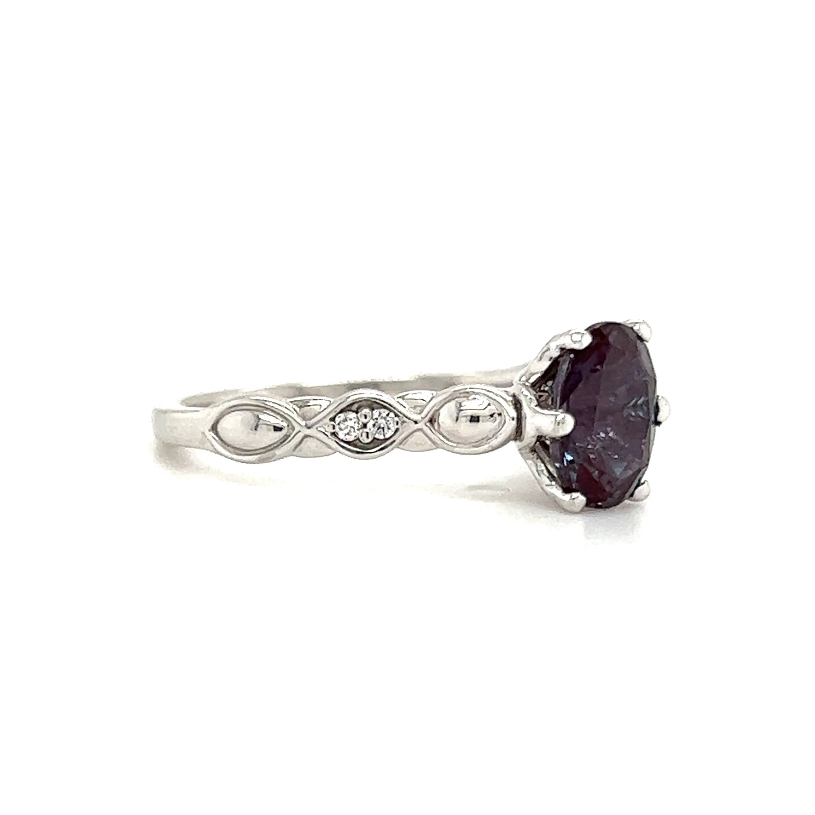 Oval Alexandrite Ring with Four Side Diamonds in 10k White Gold