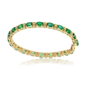 Oval-Cut Emerald & Diamond Yellow Gold Bracelet