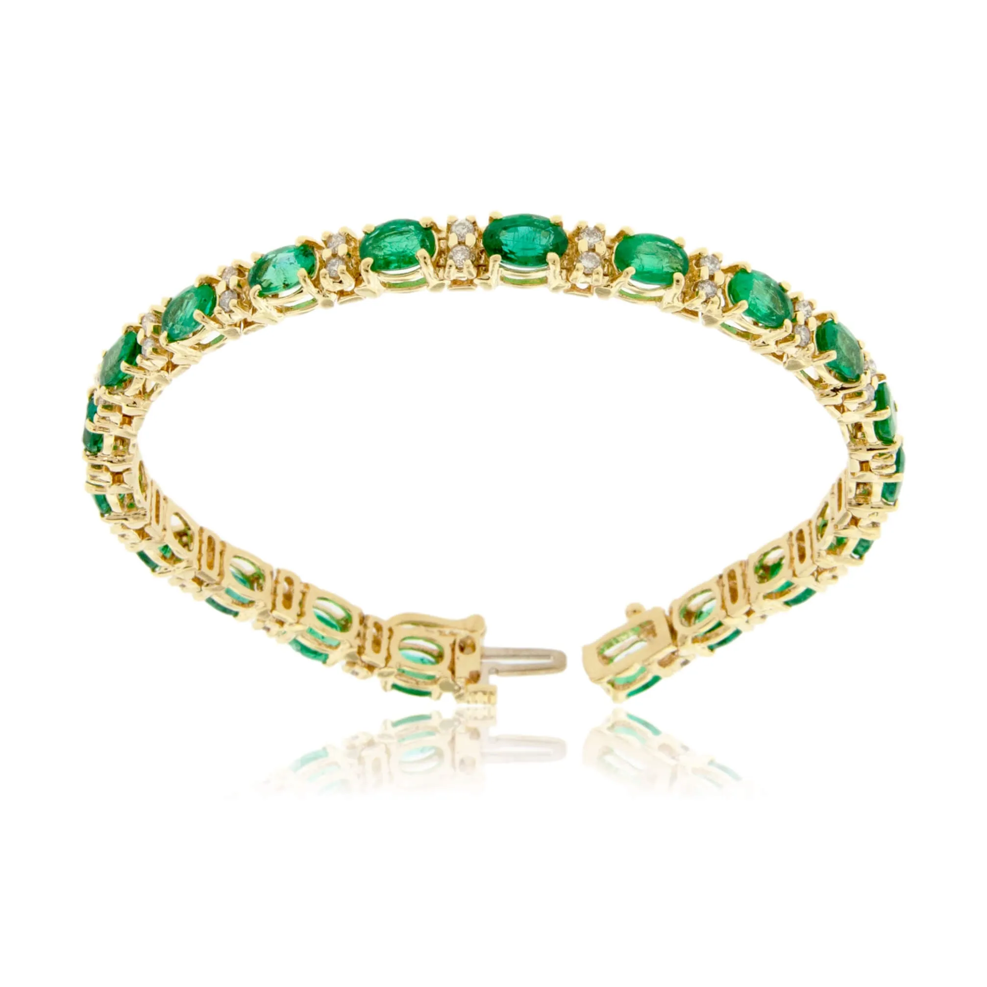 Oval-Cut Emerald & Diamond Yellow Gold Bracelet