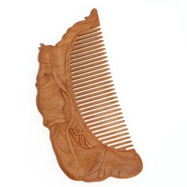 Peachwood Carved Ancient Chinese Harp Player Seamless Hair Comb