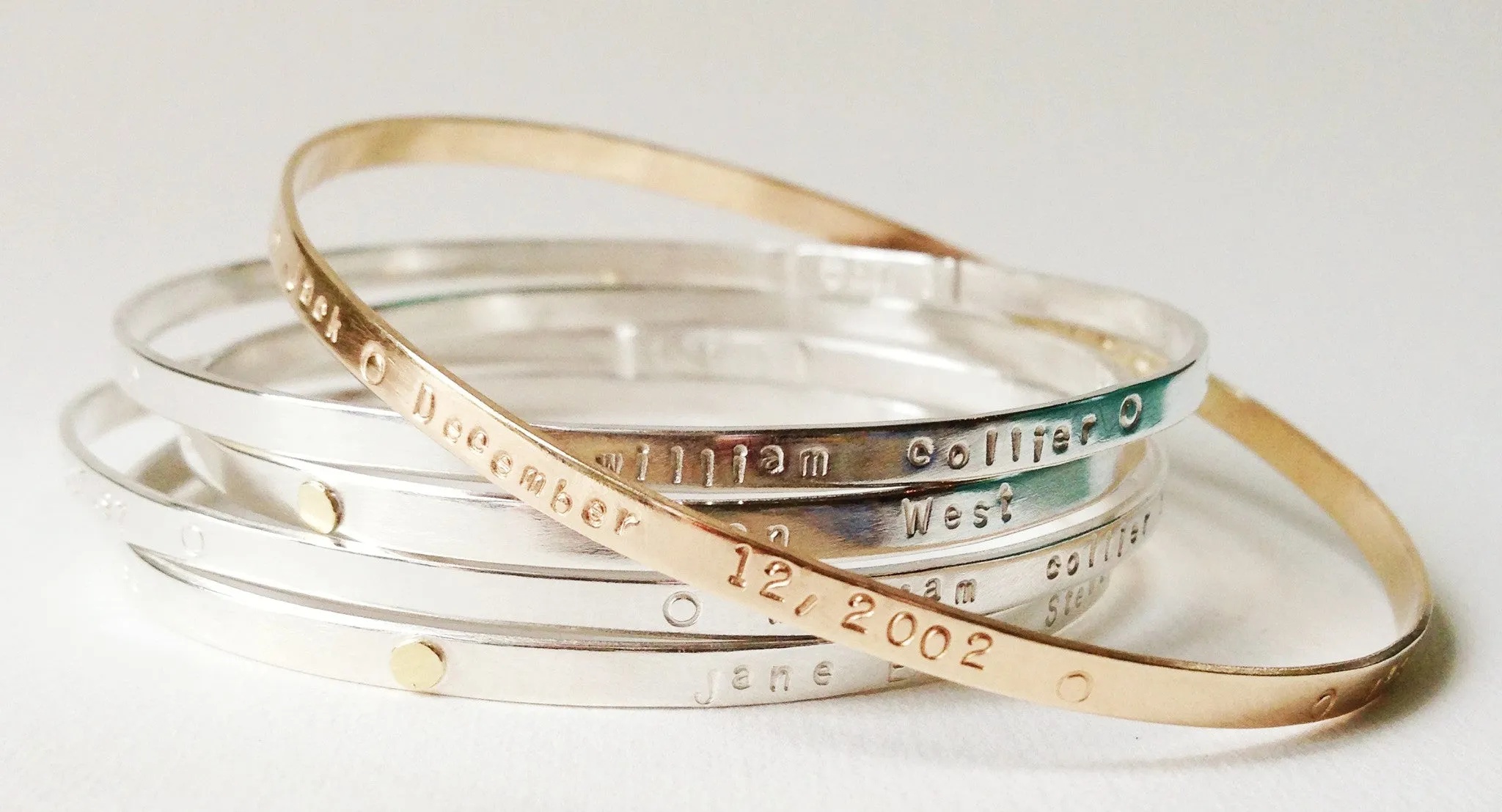 Personalized Mom silver narrow Bespoke Bangle