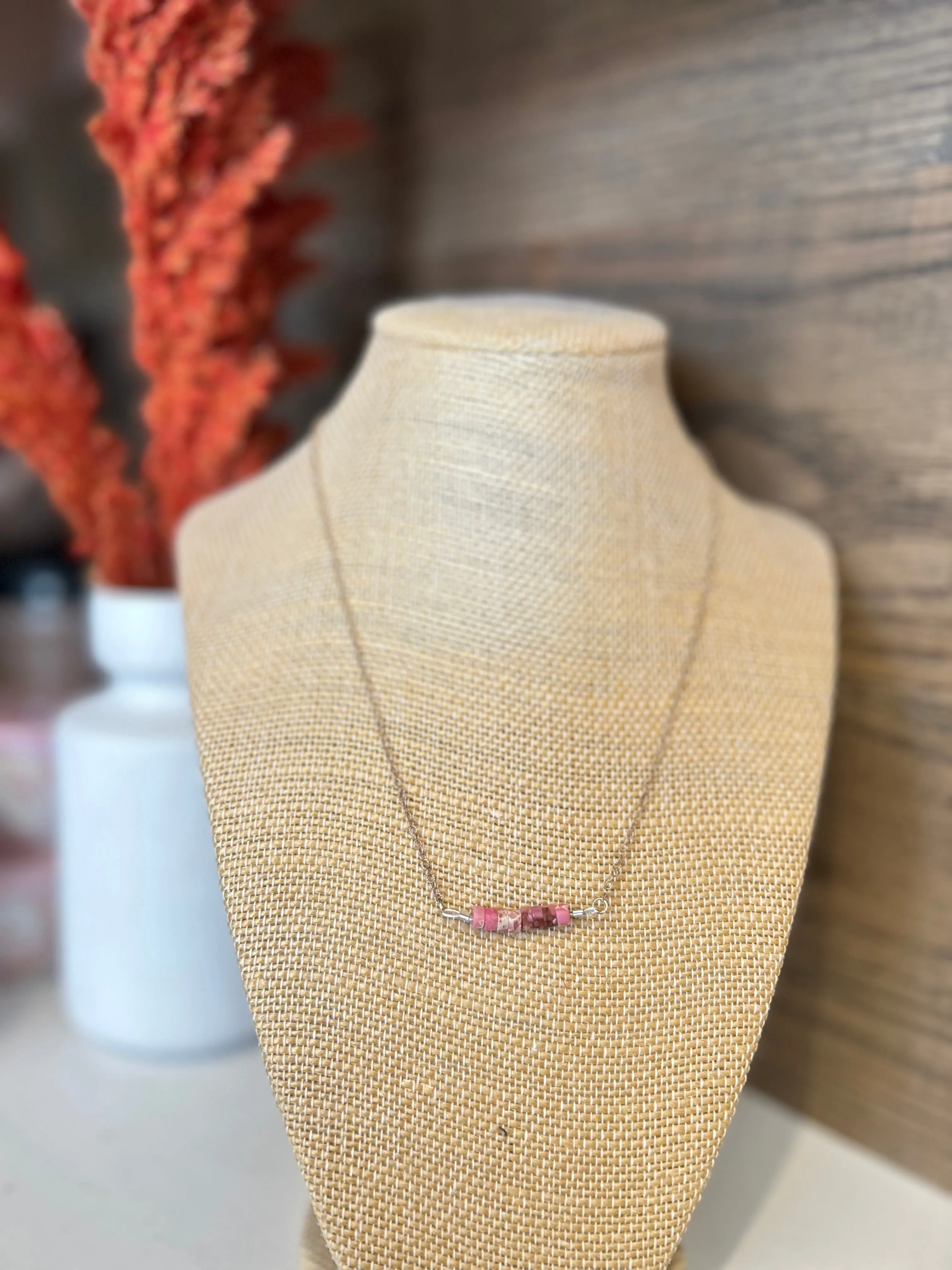 Pink Jasper Bar & Sterling Silver Necklace