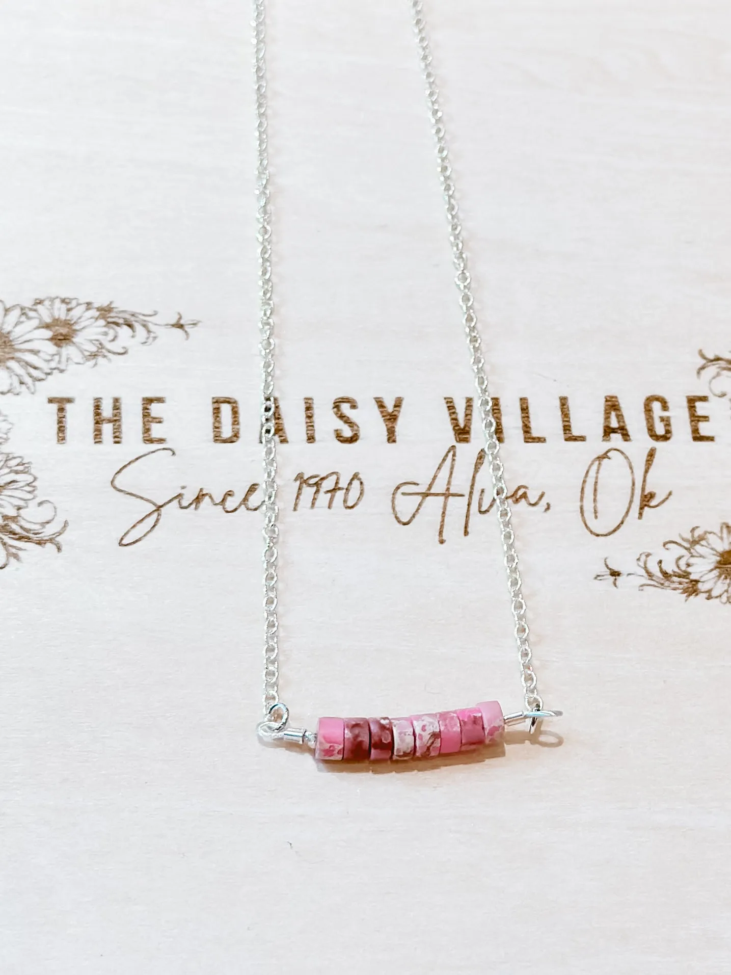 Pink Jasper Bar & Sterling Silver Necklace