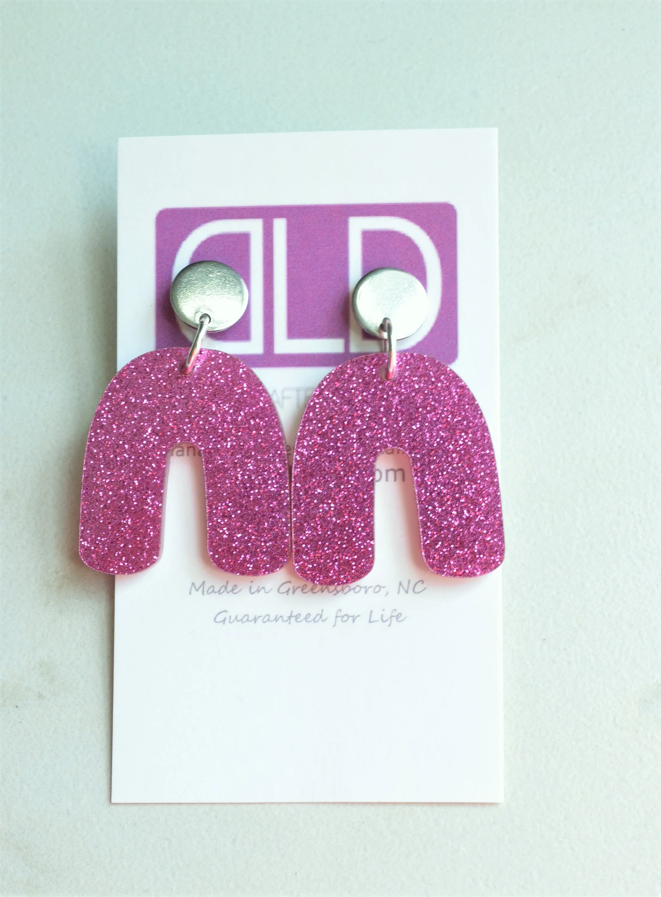 Pink Yellow Silver Glitter Statement Lucite Big Acrylic Earrings - Rita