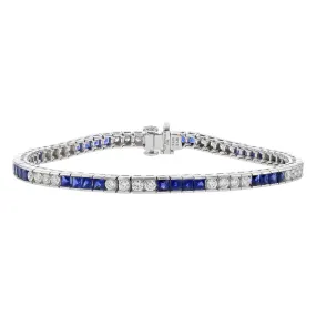 Platinum Blue Sapphire and Diamond Line Bracelet