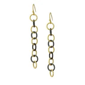 "Le Motif" Golden Brass & Black Circle Link Earings