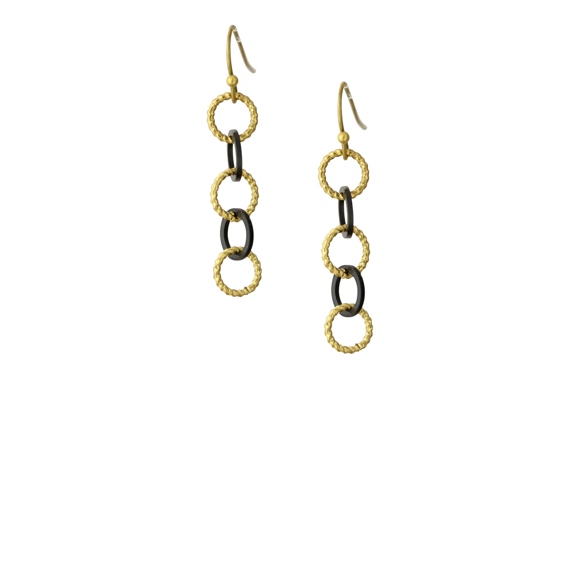 "Le Motif" Golden Brass & Black Circle Link Earings