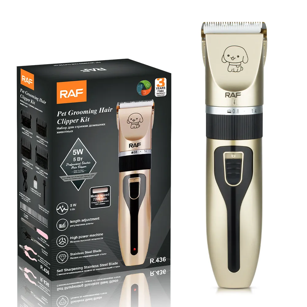 RAF Pet Grooming Hair Clipper Kit - Stainless Steel Blade - 5W