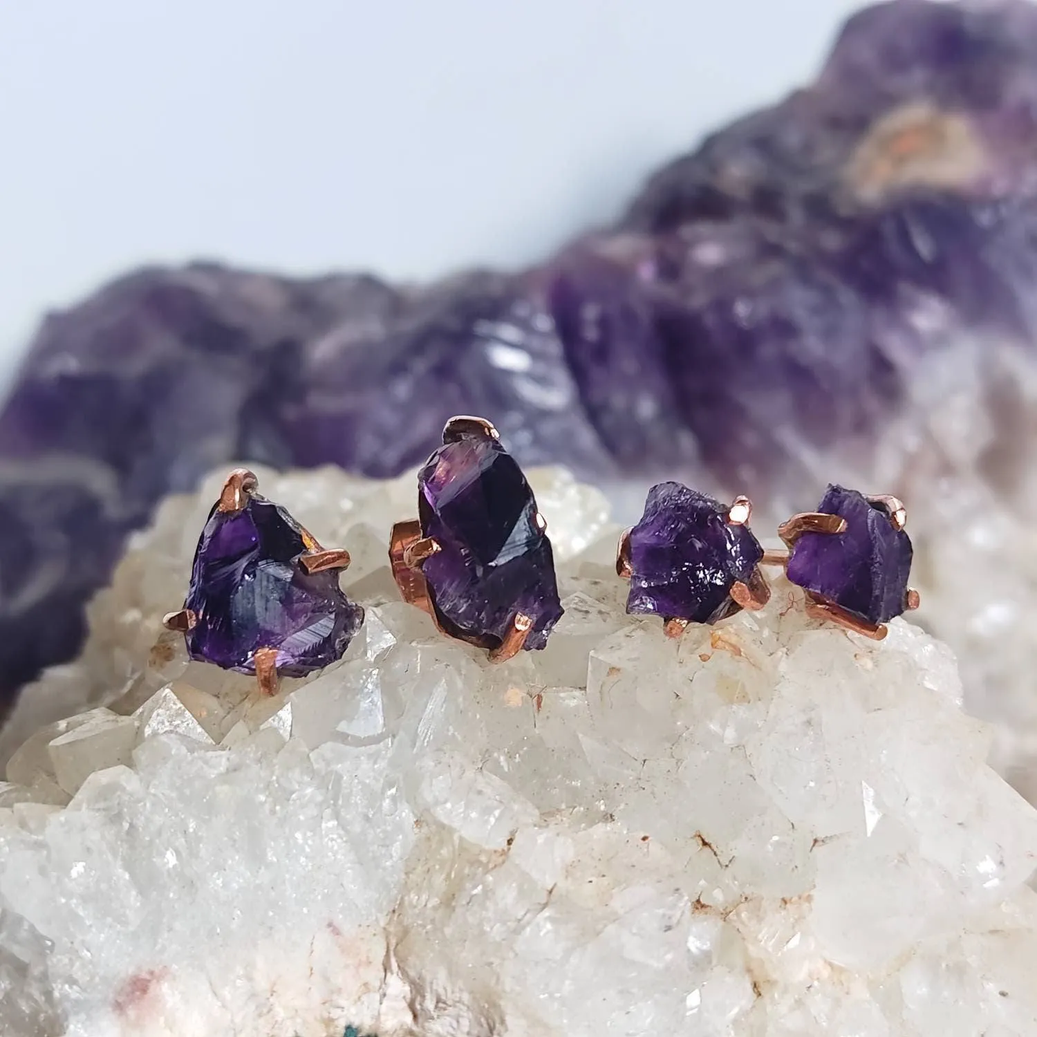 Raw Amethyst Crystal Stud Earrings