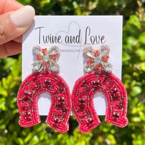 Red Horseshoe Beaded Earrings