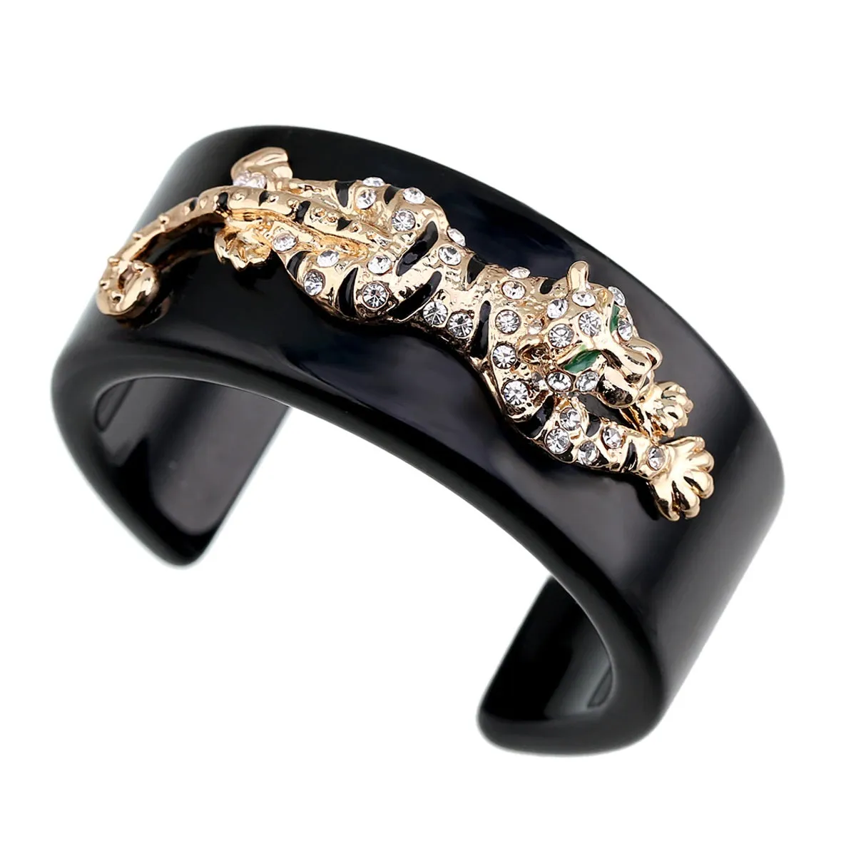 Resin CZ Tiger Cuff Statement Enamel Bangle Bracelet