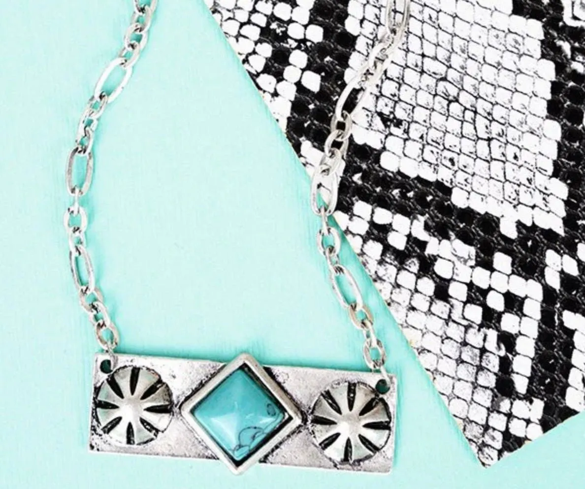 Ridgecrest Silver Starburst and Turquoise Bar Necklace