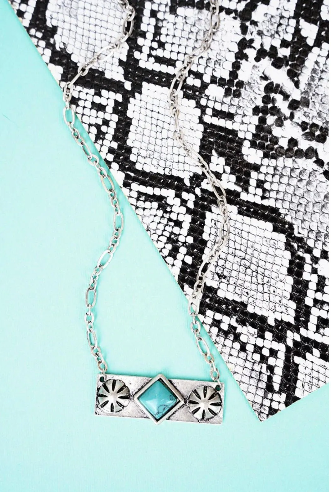 Ridgecrest Silver Starburst and Turquoise Bar Necklace