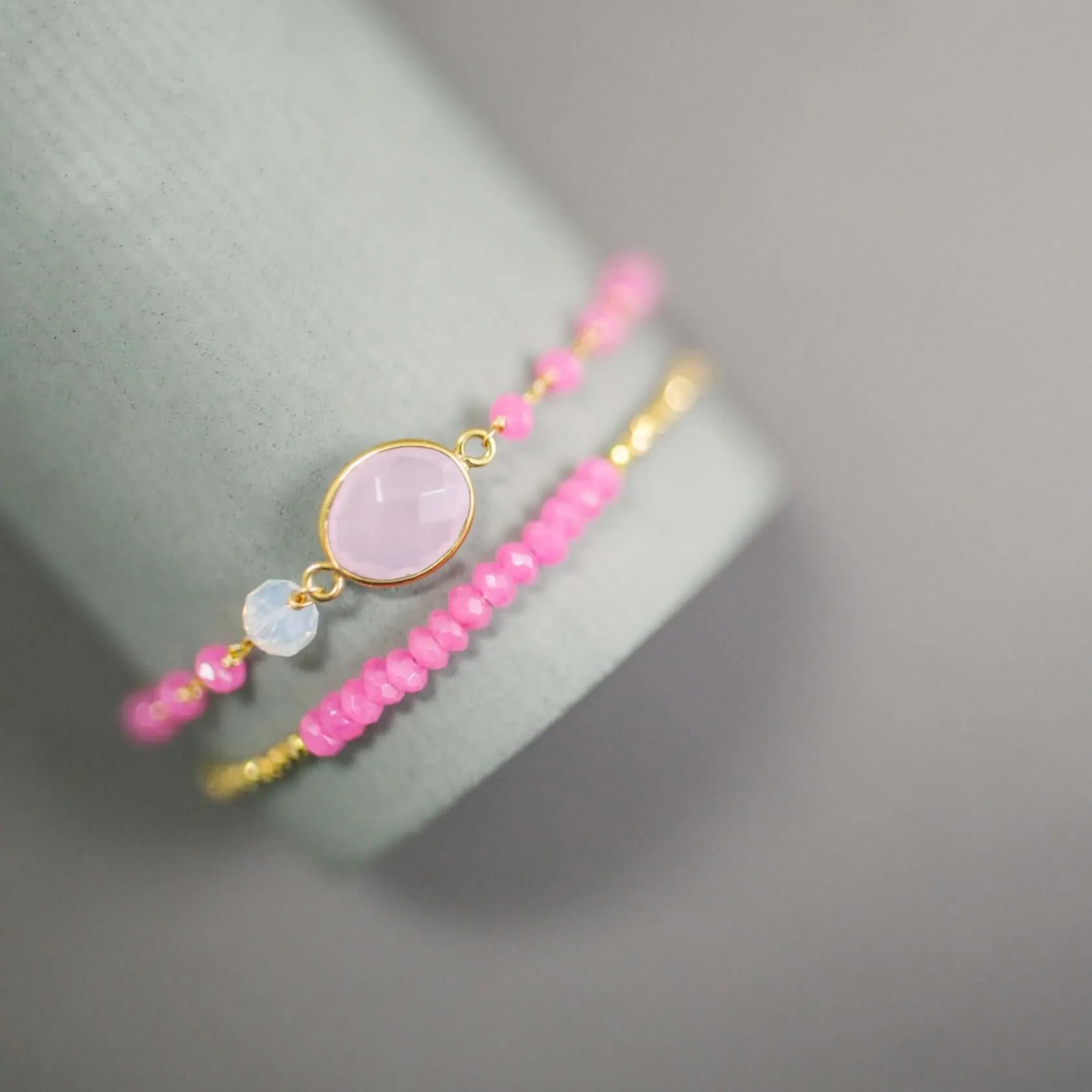 Rose Quartz Gemstone Adjustable Stacking Bracelet