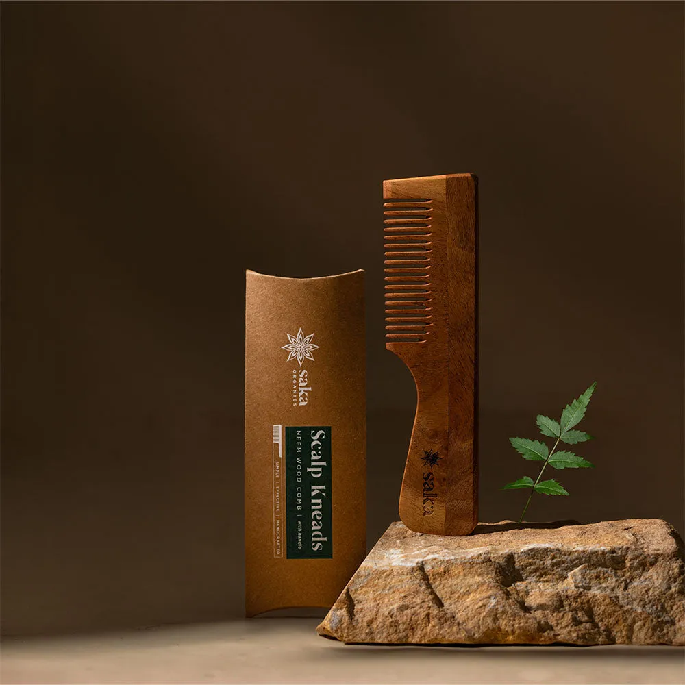 Saka - Scalp Kneads | Handmade Bamboo Neem Wood Comb with Handle | Eco-Friendly Hair Care (1 pc)