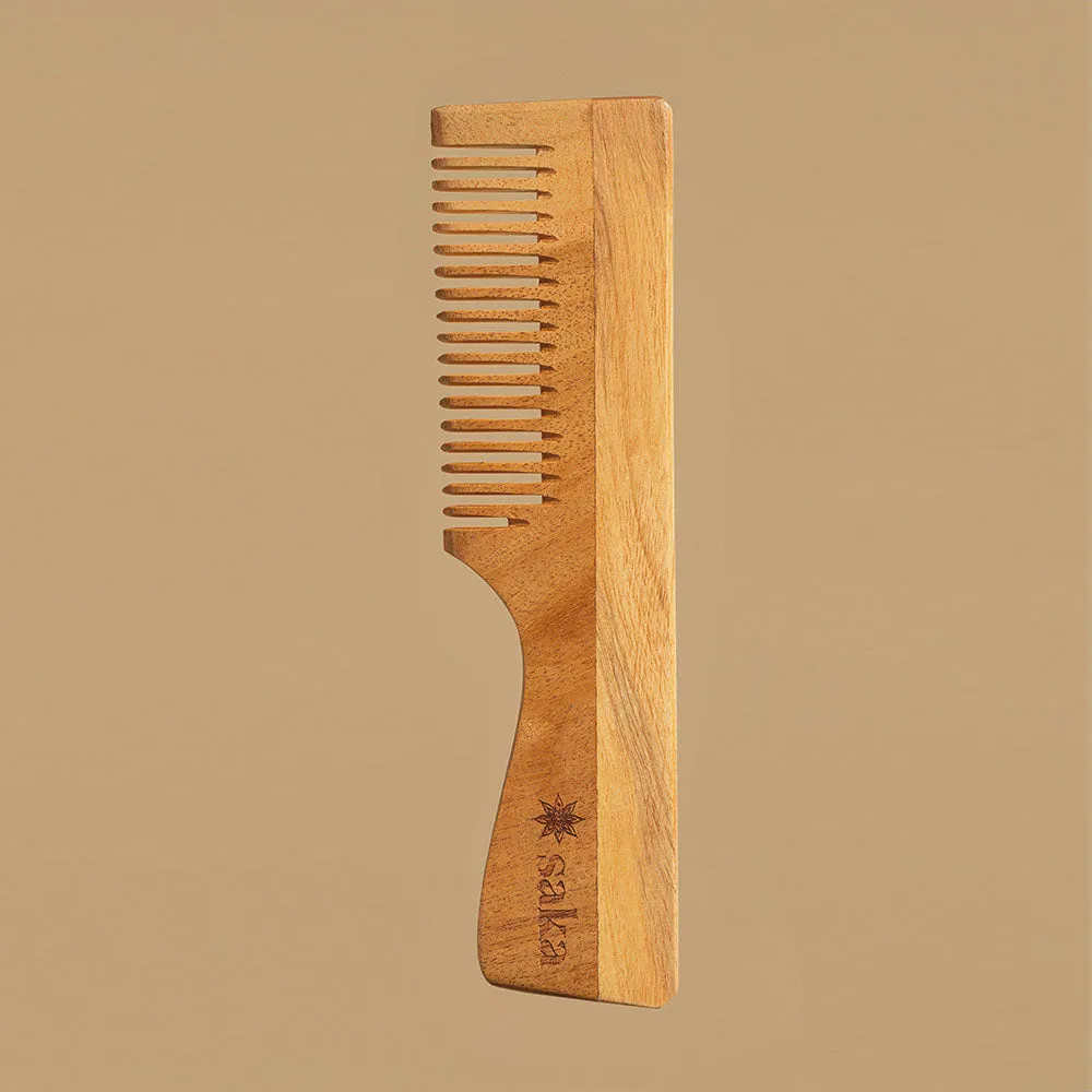 Saka - Scalp Kneads | Handmade Bamboo Neem Wood Comb with Handle | Eco-Friendly Hair Care (1 pc)