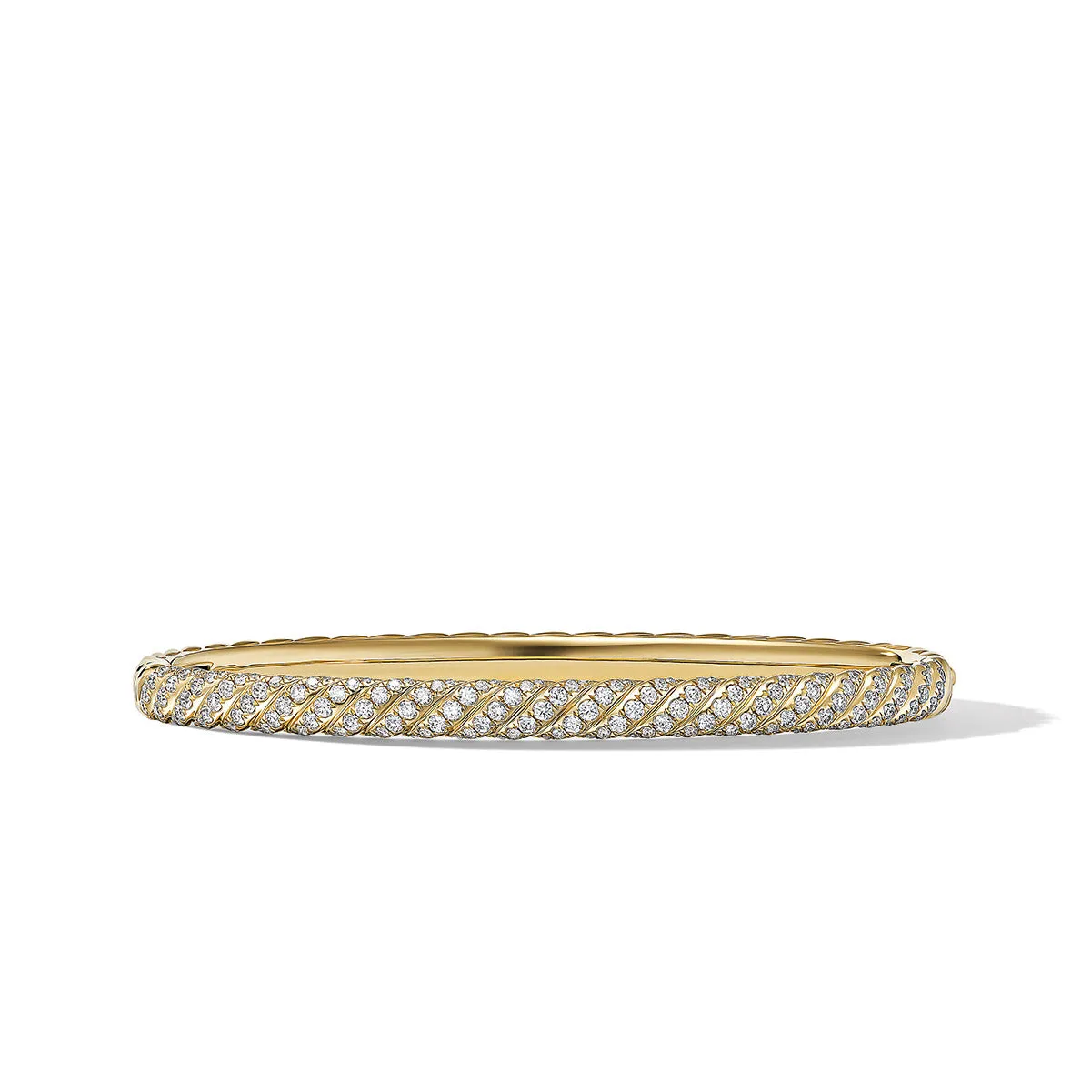 Sculpted Cable Bangle Bracelet in 18K Yellow Gold with Diamonds