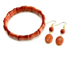 Shimmering Golden Sandstone Gemstone Bangle and Earrings Set