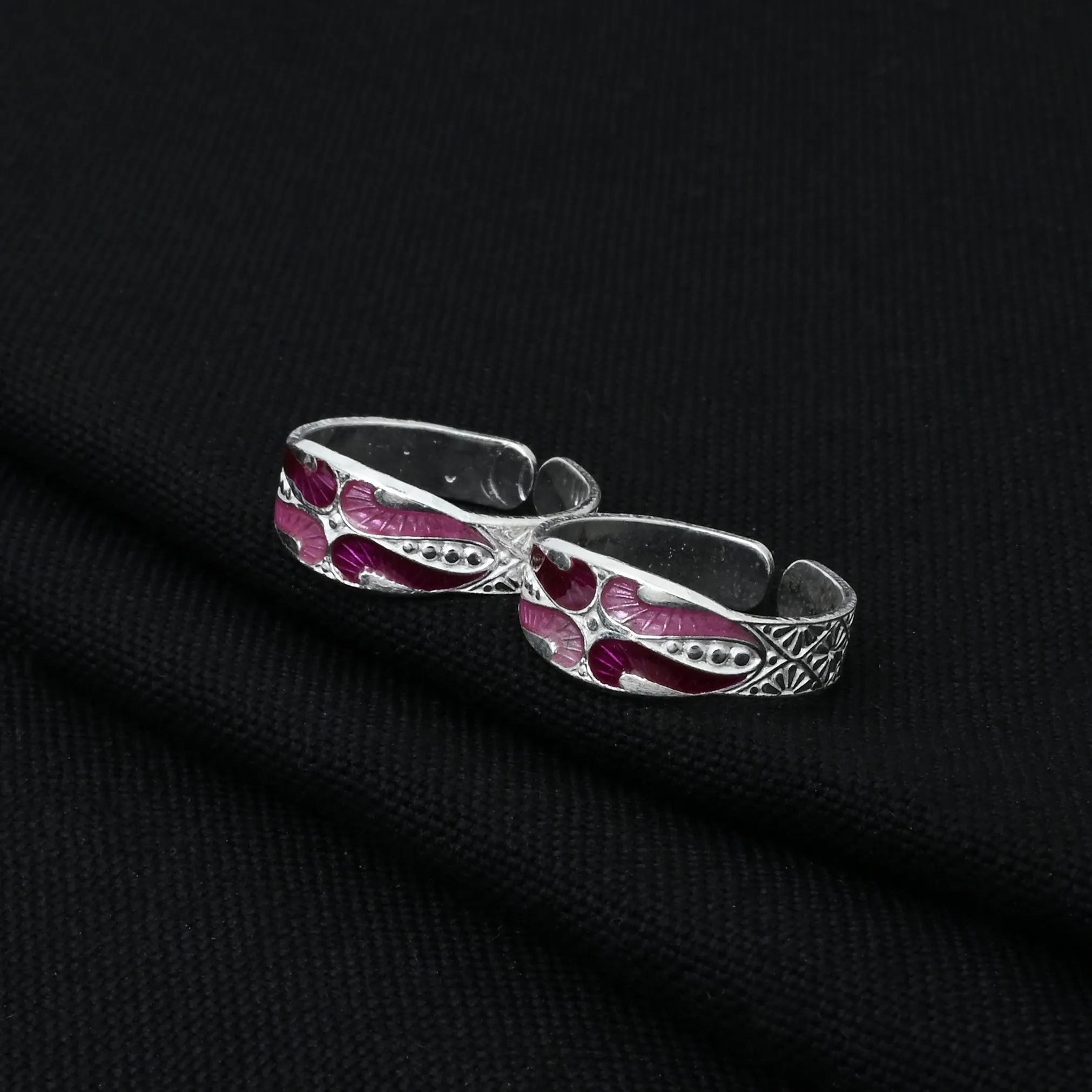 Silver Emerald Pink Waves Toe Ring