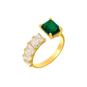 Silver gold plated emerald cut & cz emerald ring