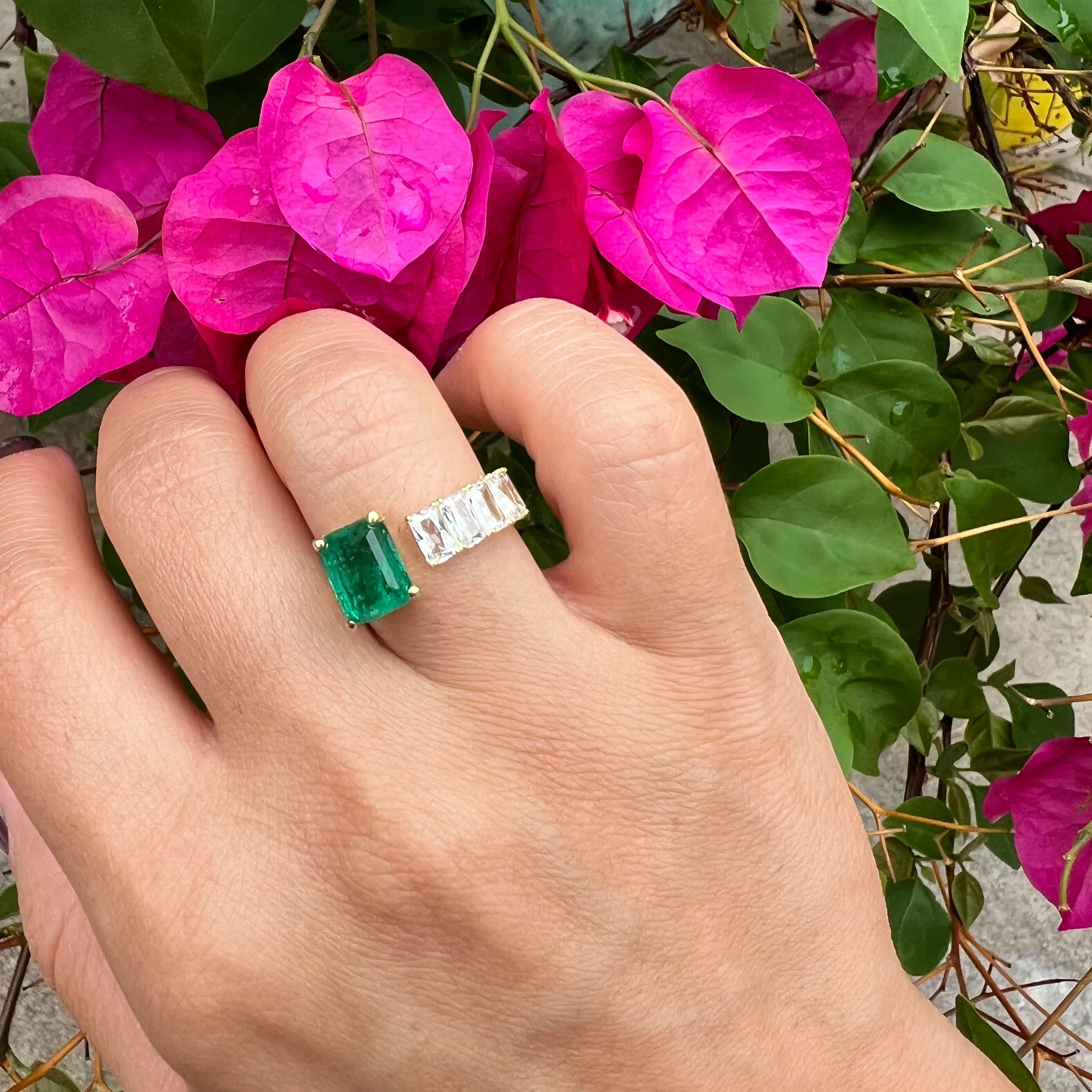 Silver gold plated emerald cut & cz emerald ring